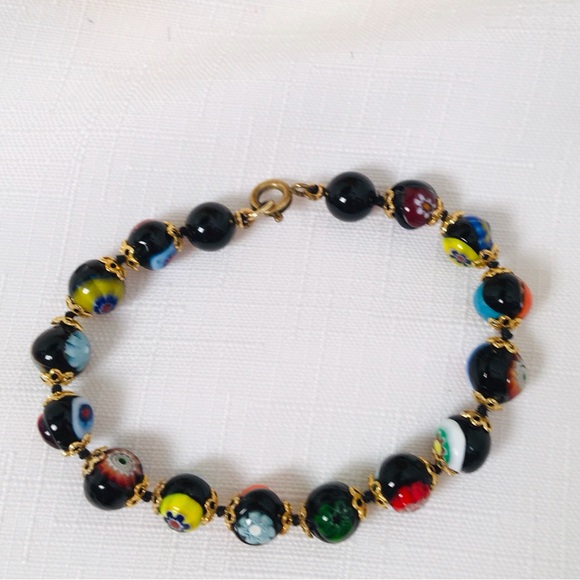 Murano Venetian Millefiori Glass Bead Bracelet - Picture 3 of 4